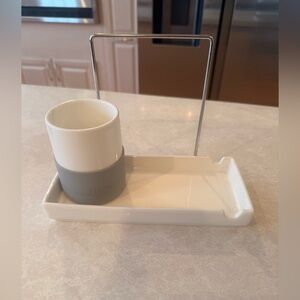 Norwex White and Gray porcelain sink organizer with Cup & Tray